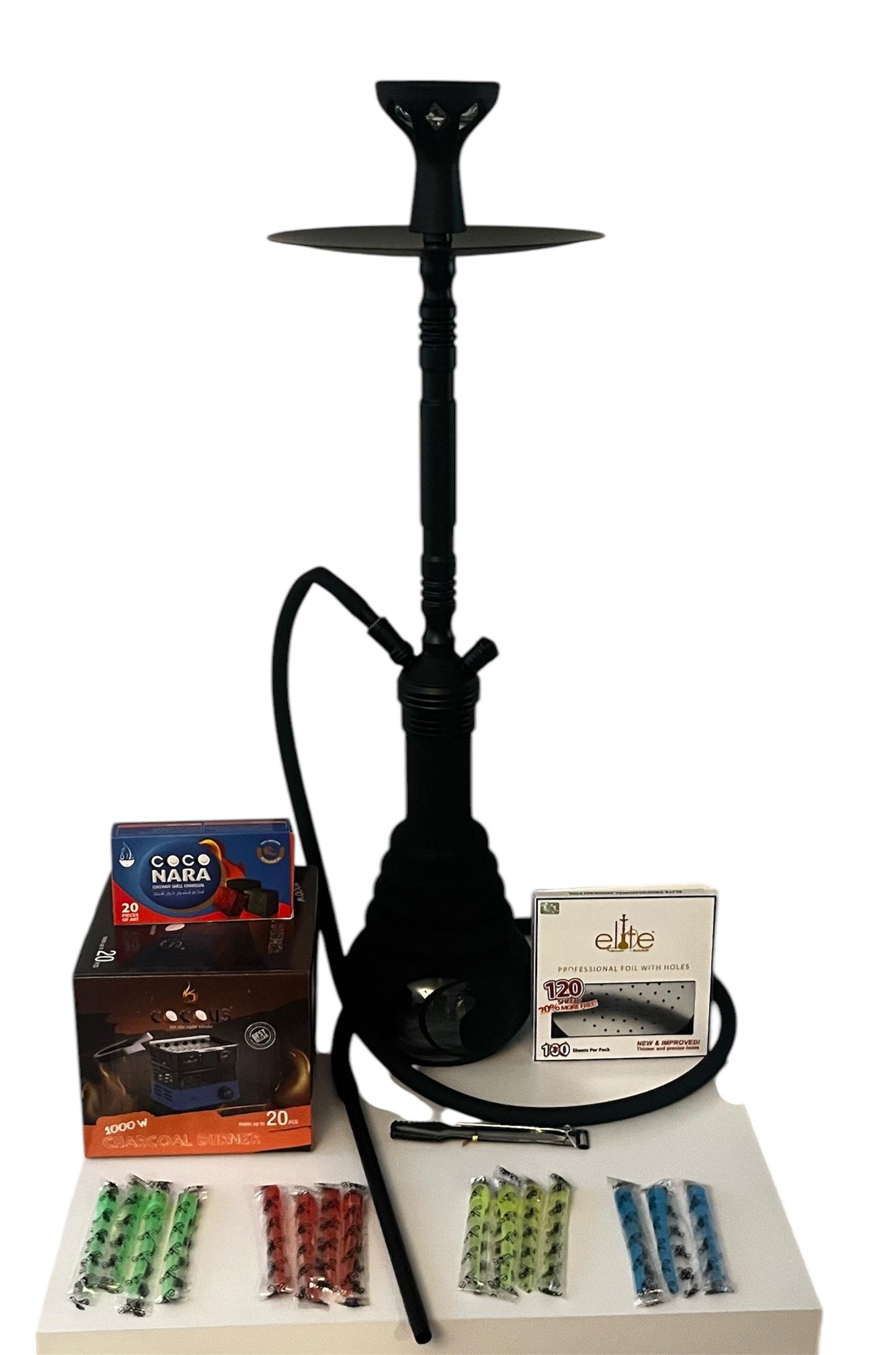 30" Tall Heavy Duty Black Frosted Hookah Bundle